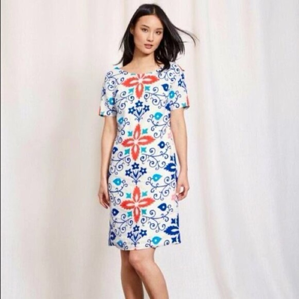 BODEN Delfina Linen Mirror Print Short Sleeve Shift Dress- Size 8L